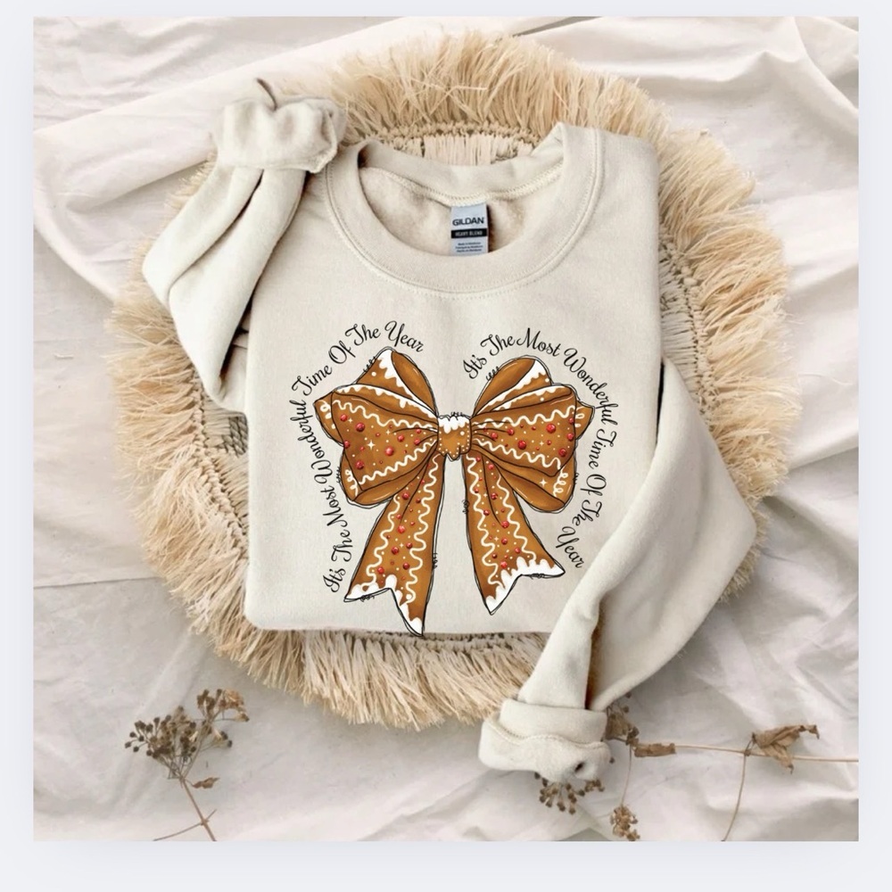 NEW Gingerbread Bow Graphic Sweatshirt Sweater S-5X Oversized